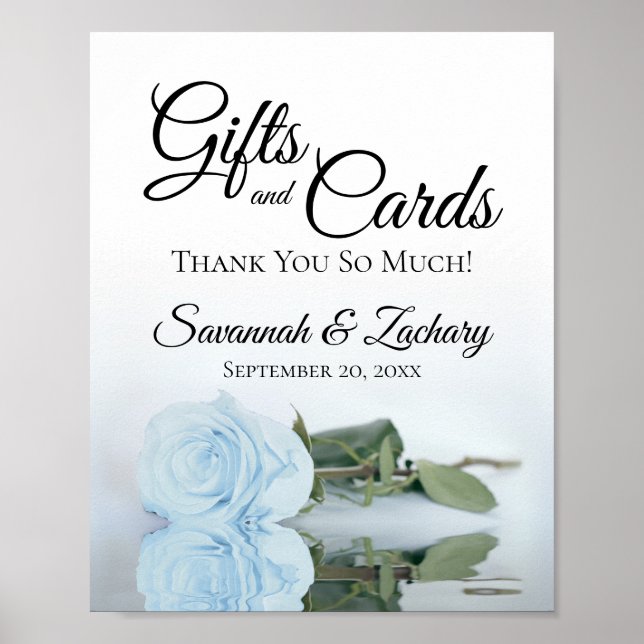 Affiche Élégant Rose bleu Dusty Cadeaux & Cartes Mariage S (Devant)