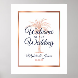 Affiche Elégant Rose de la Marine Gold Palm Tree Mariage B