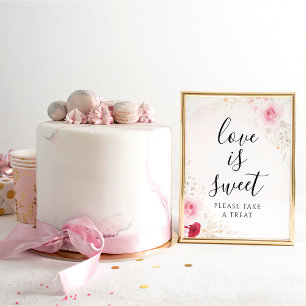 Affiche Élégant rose et rouge Fête des mariées Florale
