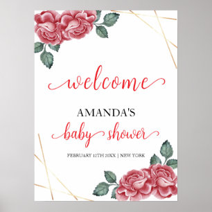 Affiche Elégant Rose Floral Baby shower  d'amour Bienvenue