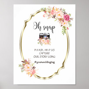 Affiche Élégant rose floral or Oh Snap Instagram signe