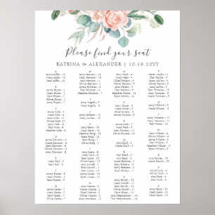 Affiche Élégant rose floral simple Mariage carte de siège