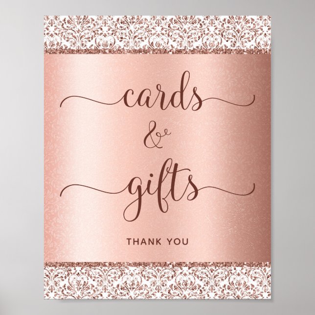 Affiche Élégant Rose Gold Calligraphie Cartes de mariage C (Devant)