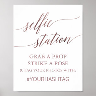 Affiche Élégant Rose Gold Calligraphie Selfie Station Sign