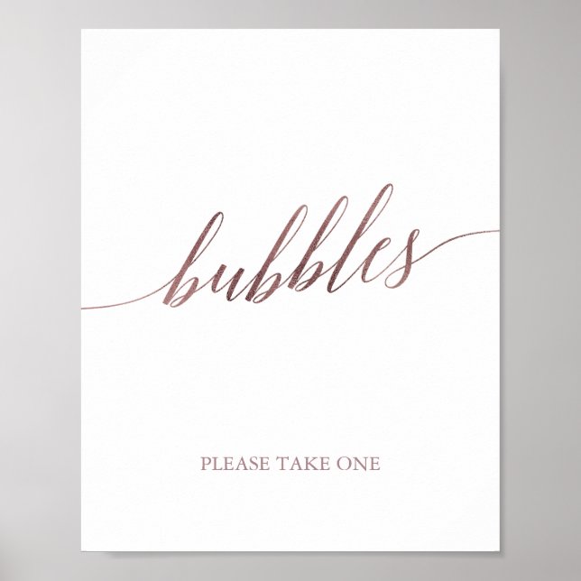 Affiche Élégant Rose Gold Calligraphy Bulles Signe (Devant)