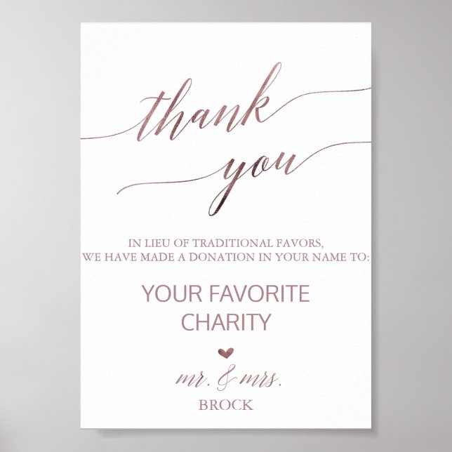 Affiche Élégant Rose Gold Calligraphy Dons Favoriser Signe (Devant)