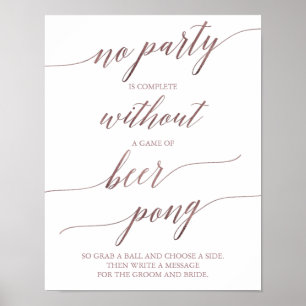 Affiche Élégant Rose Gold Calligraphy Mariage Beer Pong