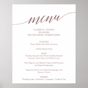 Affiche Élégant Rose Gold Calligraphy Mariage Menu Signer