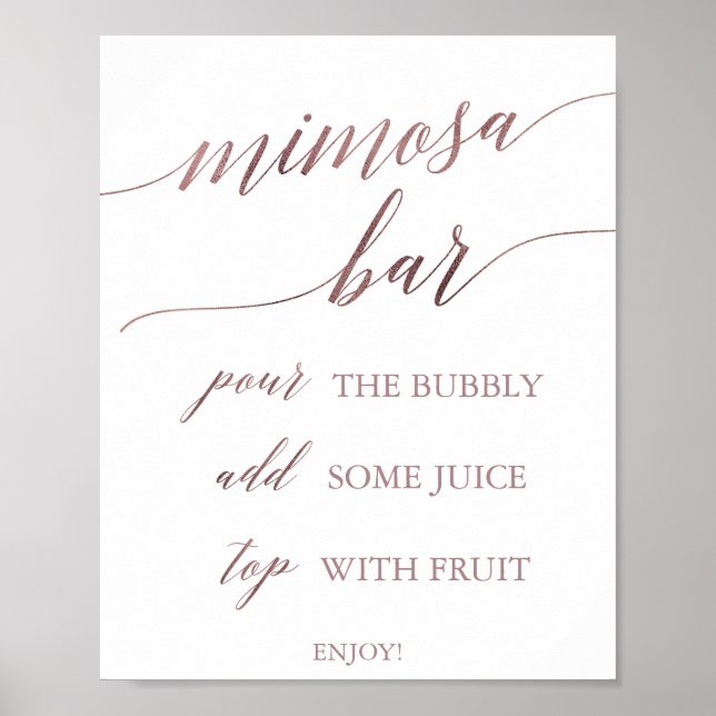 Affiche Elegant Rose Gold Calligraphy Mimosa Bar Sign (Devant)