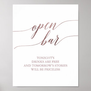Affiche Elegant Rose Gold Calligraphy Open Bar Sign