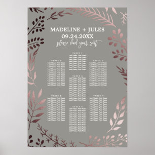 Affiche Élégant Rose Gold et Grey Mariage Seating Chart