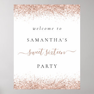 Affiche Elegant Rose Gold Glitter Welcome Sweet 16 Party