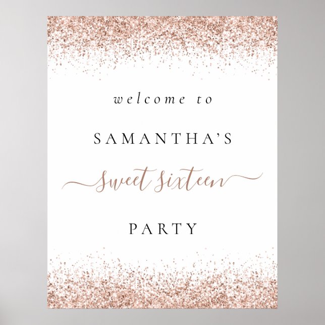 Affiche Elegant Rose Gold Glitter Welcome Sweet 16 Party (Devant)