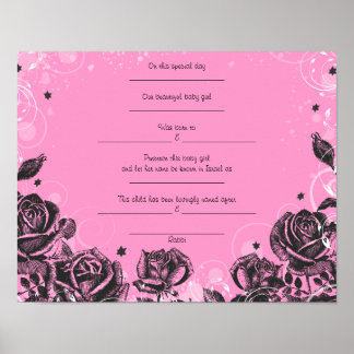 Affiche Élégant Rose Juif Baby Naming certificat de naissa