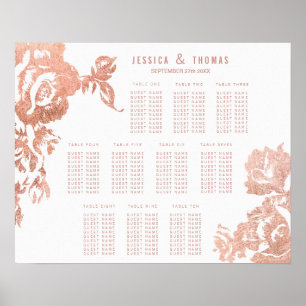Affiche Élégant Rose moderne Gold Floral Seating Chart
