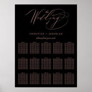Affiche Elégant Rose noir Gold Script Mariage Siège