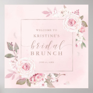 Affiche Élégant Rose Poudré Aquarelle Brunch de Mariée Bie
