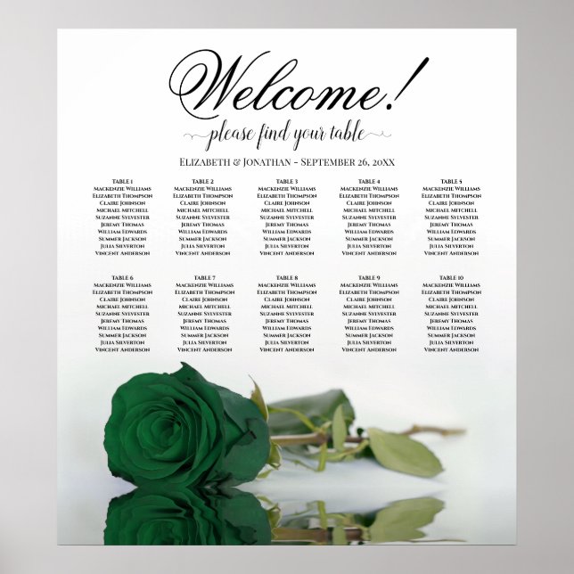 Affiche Élégant Rose vert émeraude 10 table (Devant)