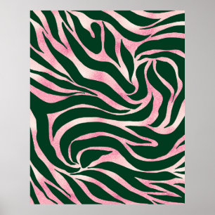 Affiche Elégant Rose vert Parties scintillant or Zebra