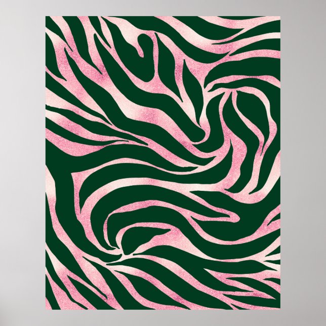 Affiche Elégant Rose vert Parties scintillant or Zebra (Devant)