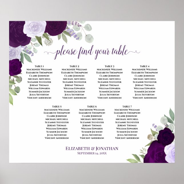Affiche Élégant Rose violet 7 Mariage de table (Devant)