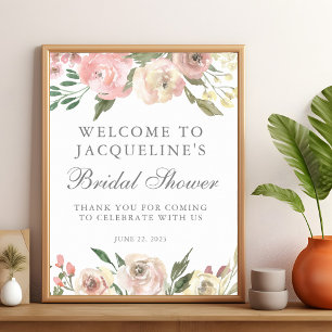 Affiche Élégant Rosée Rose Fleur de Pivoine Mariage