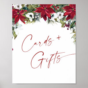 Affiche Élégant Rouge Poinsettia Cartes et Cadeaux Mariage