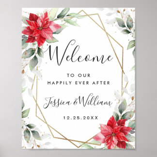 Affiche Elégant rouge Poinsettia Eucalyptus Mariage Bienve