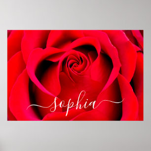 Affiche Elegant Rouge Rose Flower Photo Ajouter un nom