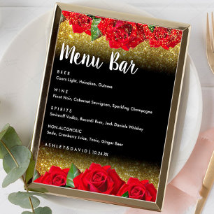 Affiche Élégant rouge Rose Mariage Barre de menu Signer