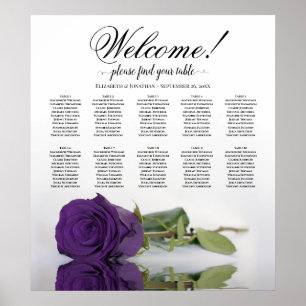 Affiche Élégant Royal Purple Rose 10 Table Seating Chart