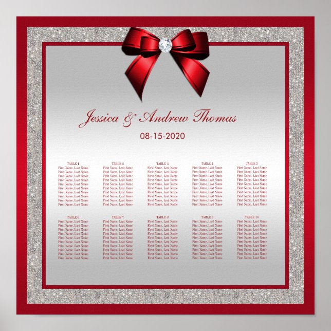 Affiche Elégant Ruby Red & Silver Parties scintillant Mari (Devant)