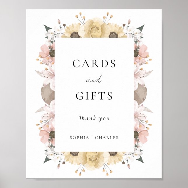 Affiche Elégant Rustique Floral Cartes de Mariage & Cadeau (Devant)