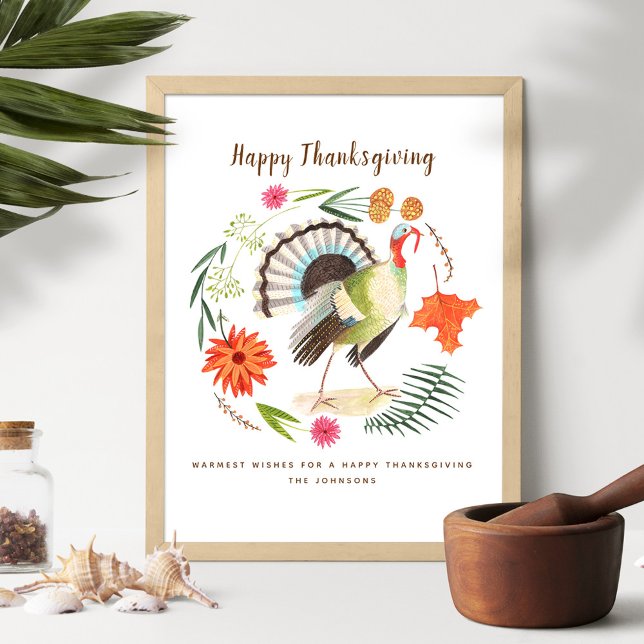 Affiche Elégant Rustique Turquie Thanksgiving Botanique (Modern Elegant Turkey Thanksgiving Botanical Poster)