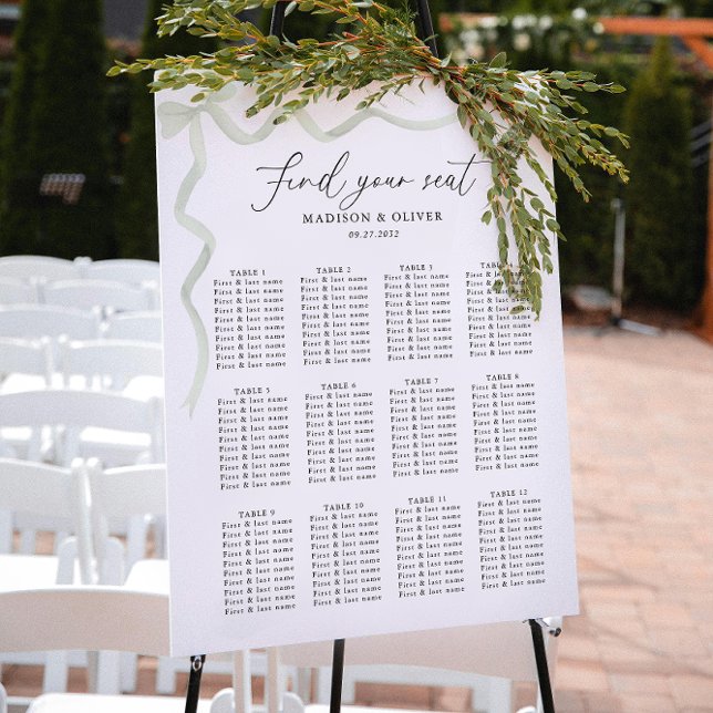 Affiche Elegant Sage Green Bow Wedding Seating Charts (Créateur téléchargé)
