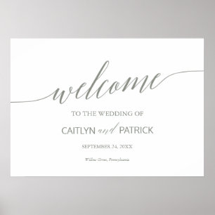 Affiche Élégant Sage Green Calligraphie Mariage de bienven