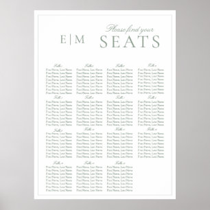 Affiche Élégant Sage Green Script Monogramme Siège Mariage