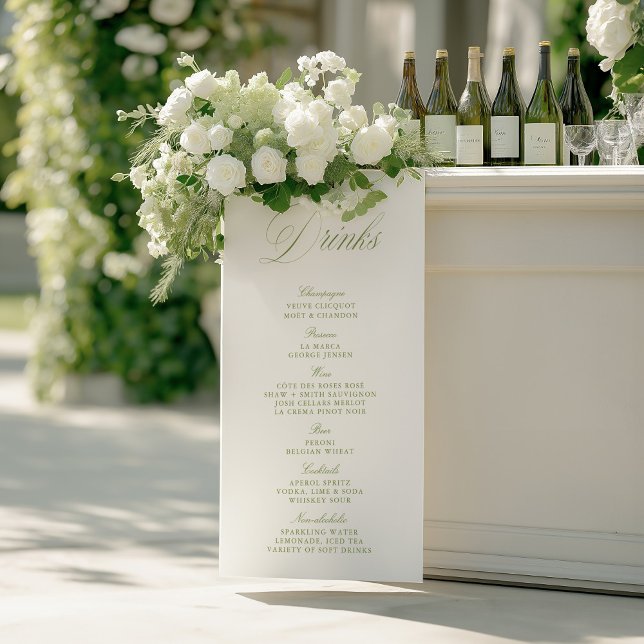 Affiche Elegant Sage Green Wedding Drinks Bar Menu Banner (Elegant Sage Green Wedding Drinks Bar Menu)