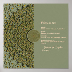 Affiche Elégant Sage moderne vert & or classique panneau d