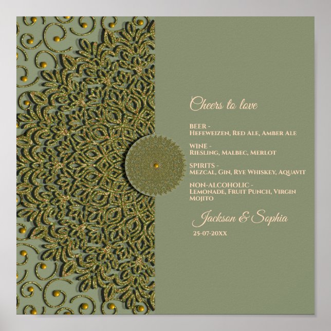 Affiche Elégant Sage moderne vert & or classique panneau d (Devant)