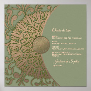 Affiche Elégant Sage moderne vert & or classique panneau d