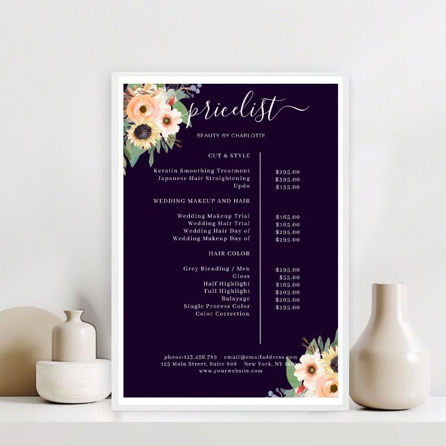 Affiche Elégant Salon Floral Verdoyant (Elegant Greenery Floral Salon Red Poster)