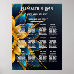 Affiche Élégant Sapphire et Mariage Floral Or