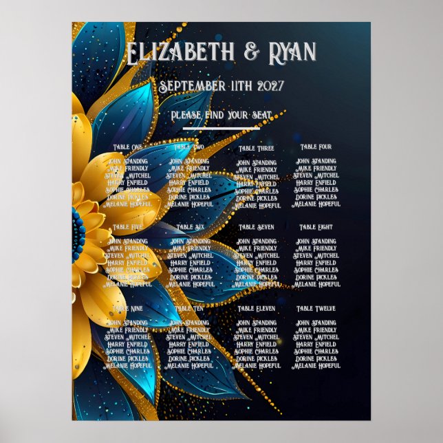 Affiche Élégant Sapphire et Mariage Floral Or (Devant)