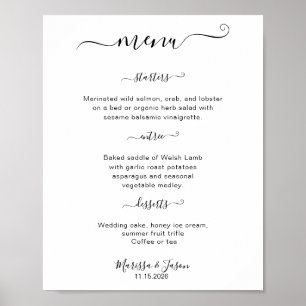Affiche Élégant Script 3 cours Menu Mariage