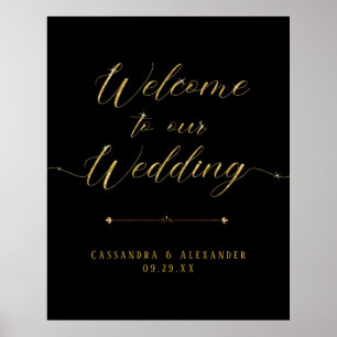 Affiche Élégant Script Black n Gold Bienvenue à notre Mari