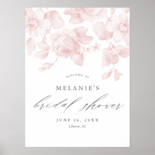 Affiche Élégant Script Floral Fête des mariées rose Bienve