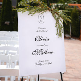 Affiche Élégant script formel Monogramme Mariage Bienvenue