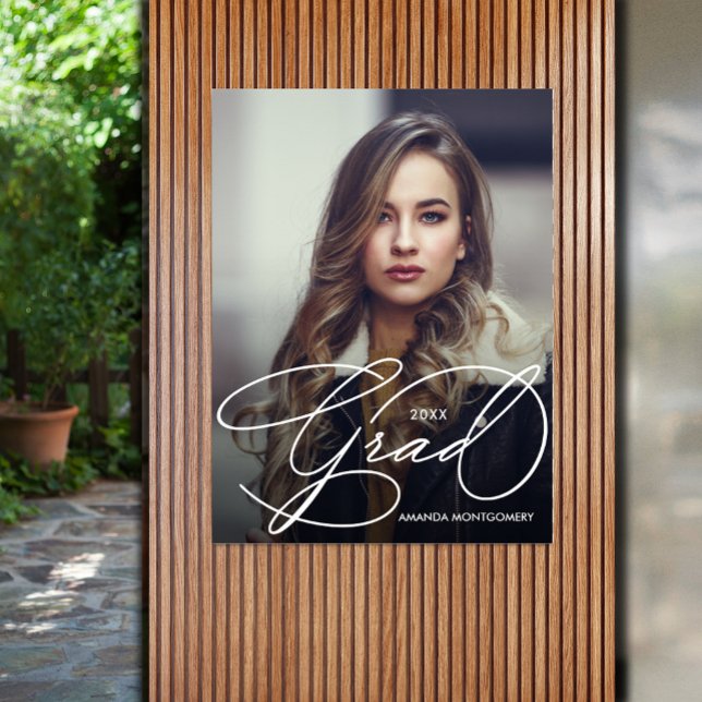 Affiche Élégant Script Grad Photo Party Graduation (Elegant Grad Script Photo Graduation Poster - PRINTED and/or INSTANT DOWNLOAD)