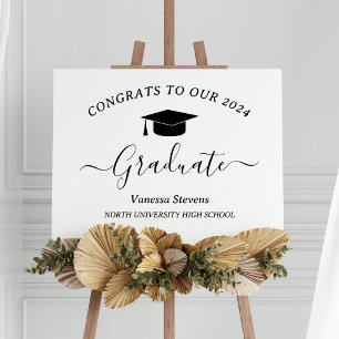 Affiche Élégant Script Graduation Congrats Moderne Blanc